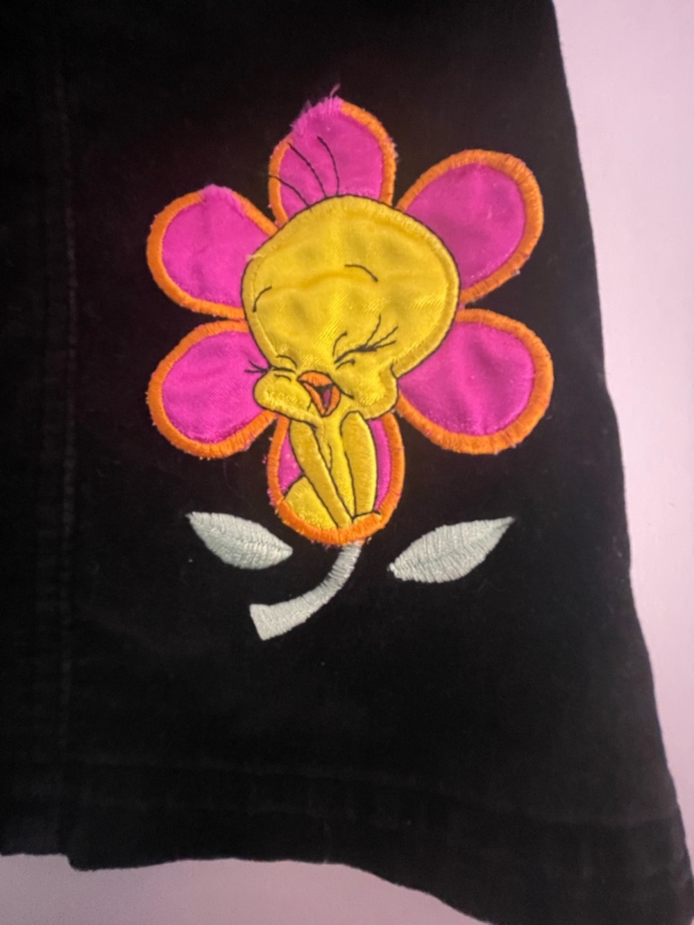 1998 Looney Tunes Tweety Bird Soft Black Velvet Bib Overalls Jumper Dress 7/8 - Picture 5 of 12